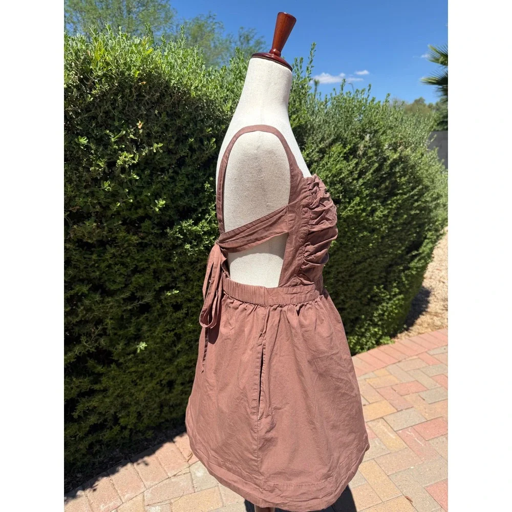 Free People Meet Me In Maui Mini Dress Brown Size M Tie Back Sleeveless Cotton
